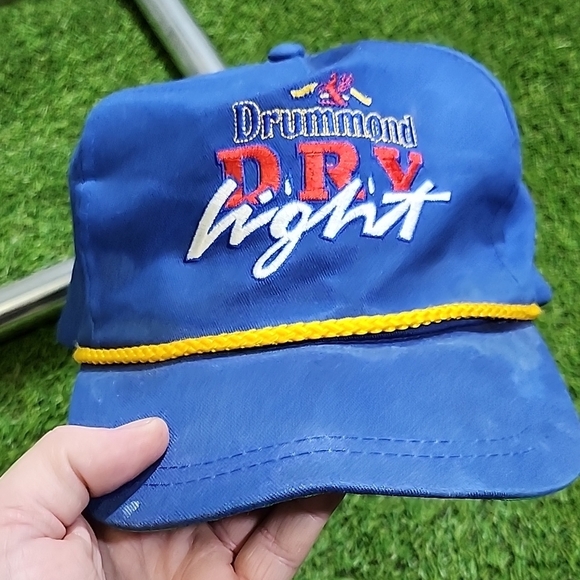 Blue Drummond Dry Light Cap with Yellow Accent Vintage Beer Hat - Picture 1 of 5